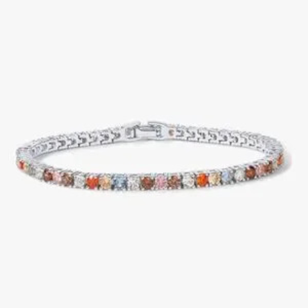 NEW?14k White Gold Plated Multicolor Gemstone Tennis Bracelet